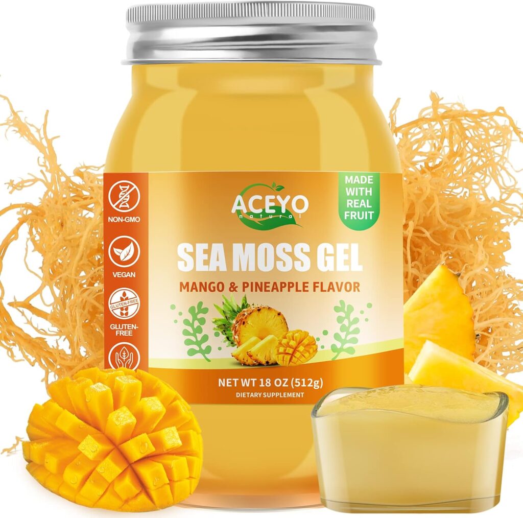 ACEYO (12 OZ Organic Sea Moss Gel Raw Vegan Natural Irish Seamoss Gel for Women Men 102 Vitamins and Minerals Wild Harvested Original Flavored Non-GMO