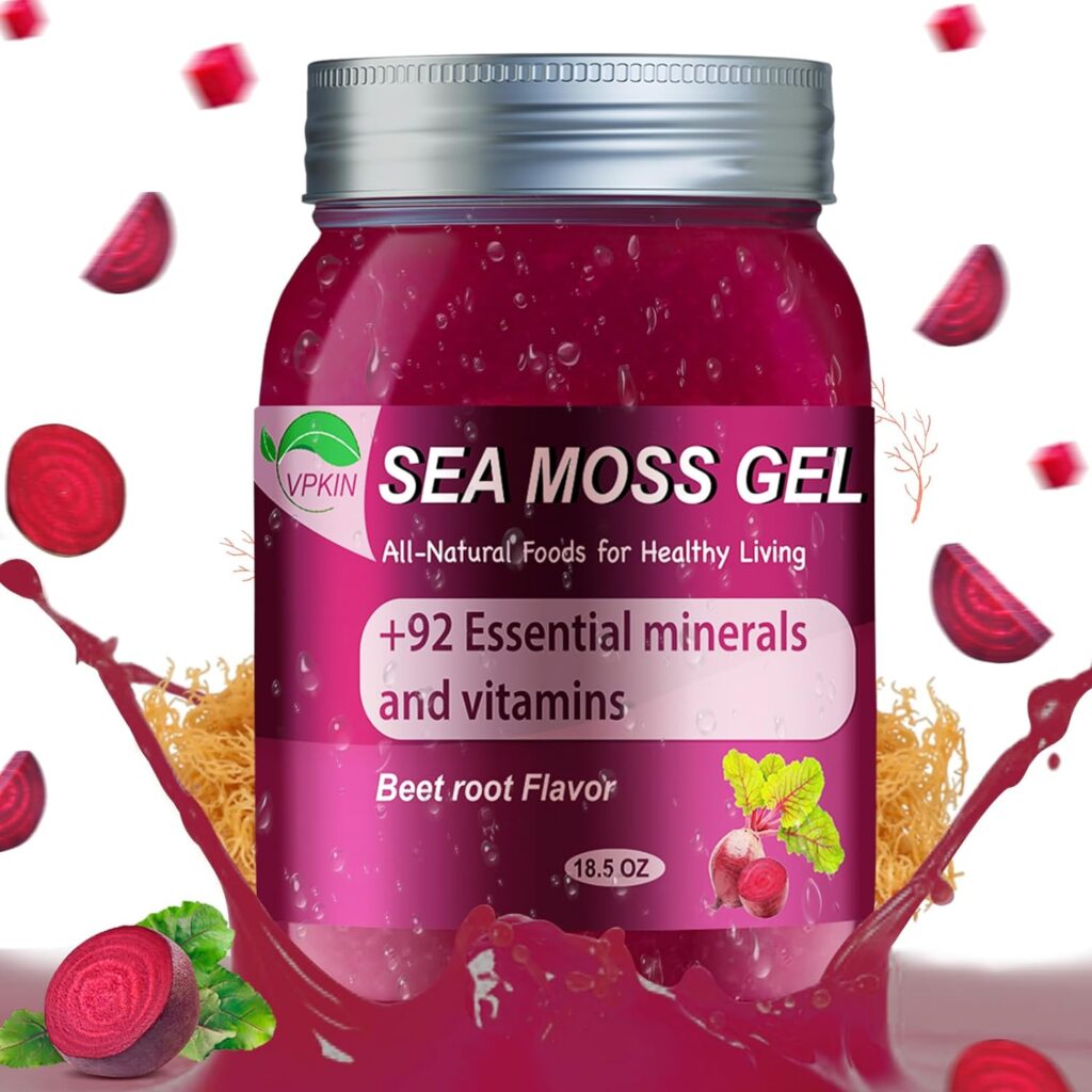 VPKIN Sea Moss Gel Raw Organic,Real Sea Moss Gel with Irish SeaMoss,Wildcrafed Sea Moss Gel,Immune  Digestive Support,Vitamins  Minerals Supplement(Beet Root,18.5OZ)