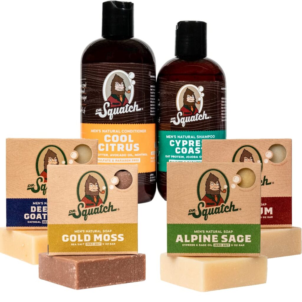 Dr. Squatch Mens Bar Soap OCEAN Expanded Pack: Mens Natural Bar Soap: Bay Rum Bar Soap, Gold Moss, Deep Sea Goats Milk, Alpine Sage, and Cypress and Citrus Hair Care Shampoo and Conditioner