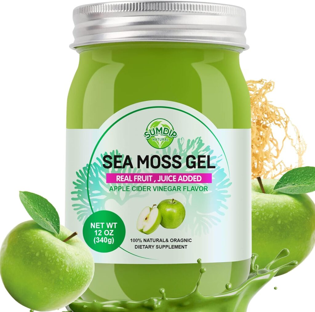 Sea Moss Gel Organic Raw Irish Seamoss Gel Vegan Superfood Immune and Digestive Support Vitamin Mineral, Apple 12oz