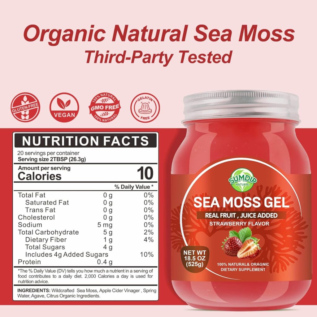 Sea Moss Gel Organic Raw Irish Seamoss Gel Vegan Superfood Immune and Digestive Support Vitamin Mineral, Apple 12oz