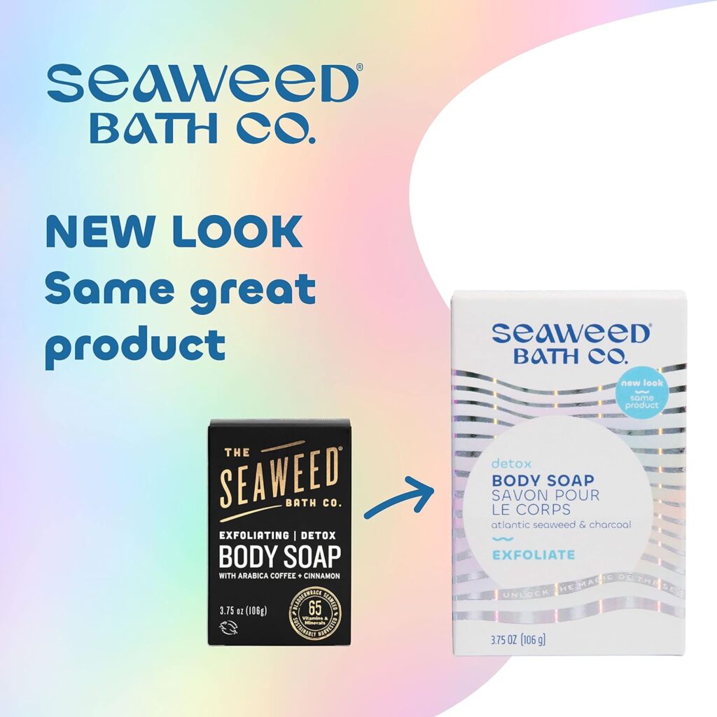 Seaweed Bath Co. Exfoliate Detox Body Soap, 3.75 Ounce, Sustainably Harvested Seaweed, Charcoal (Packaging May Vary)